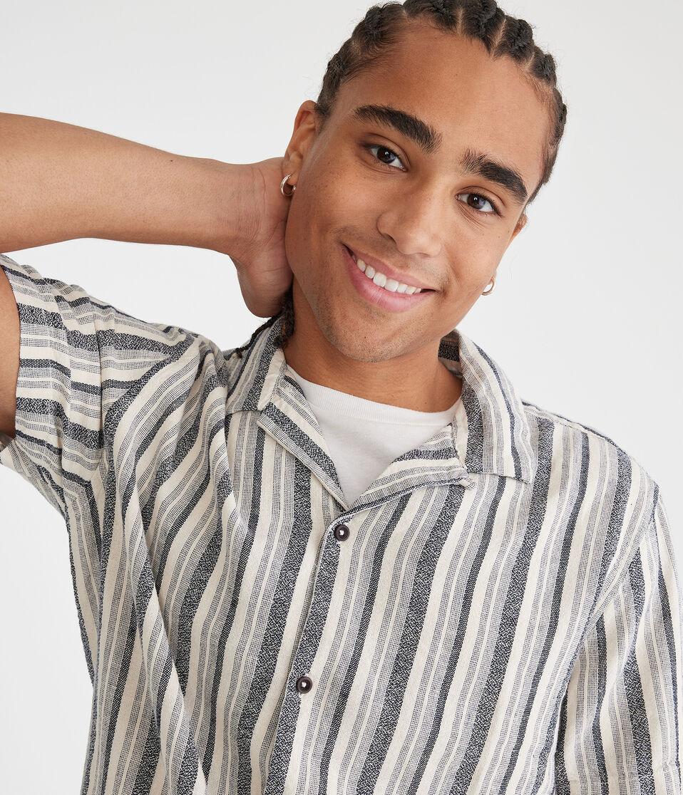 Aéropostale Short Sleeve Textured Stripe Linen Shirt Cadet Navy