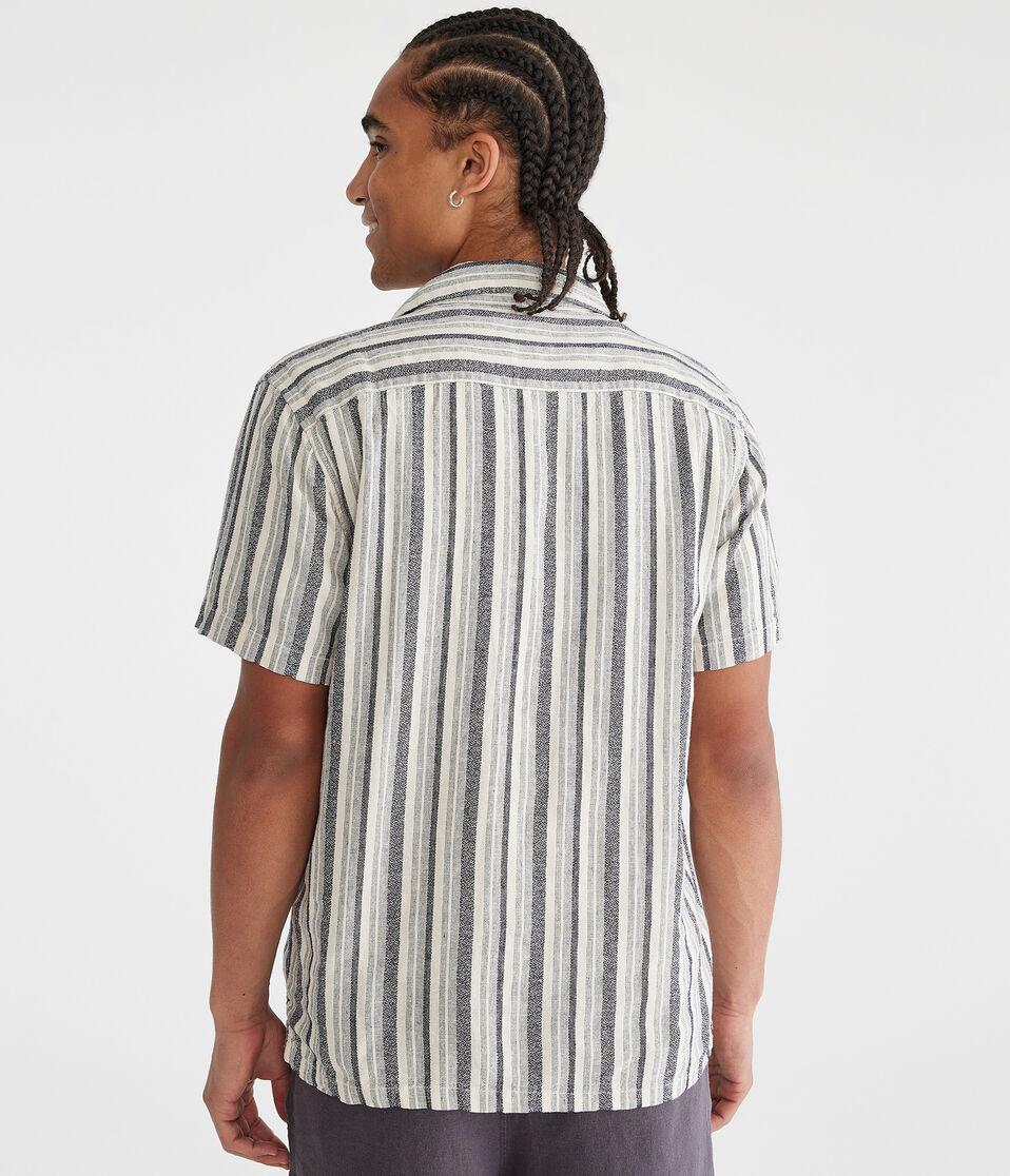 Aéropostale Short Sleeve Textured Stripe Linen Shirt Cadet Navy