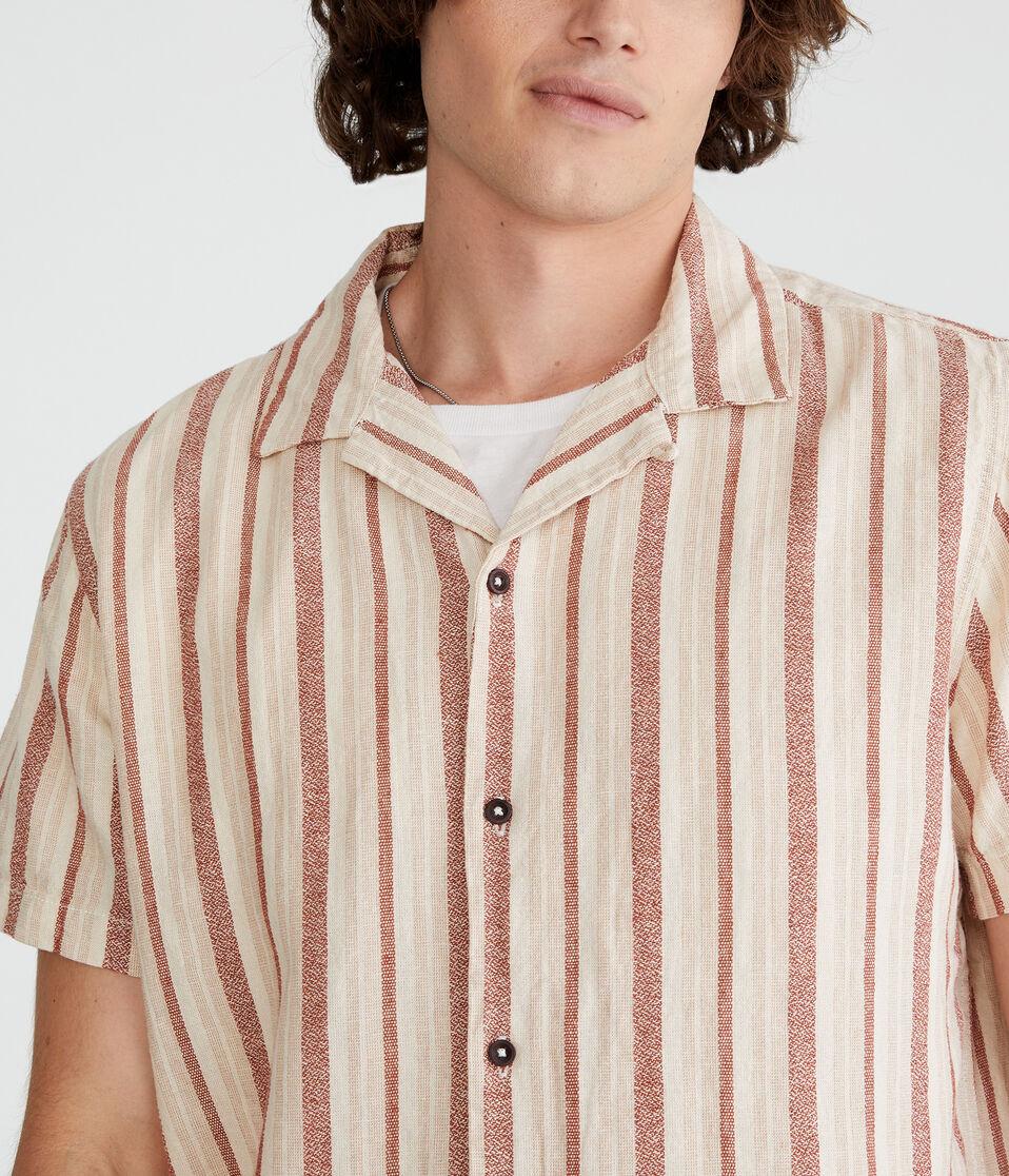 Aéropostale Short Sleeve Textured Stripe Linen Shirt Chutney