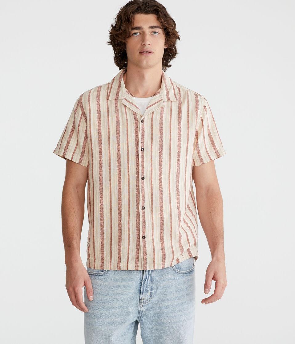 aéropostale Short Sleeve Textured Stripe Linen Shirt chutney