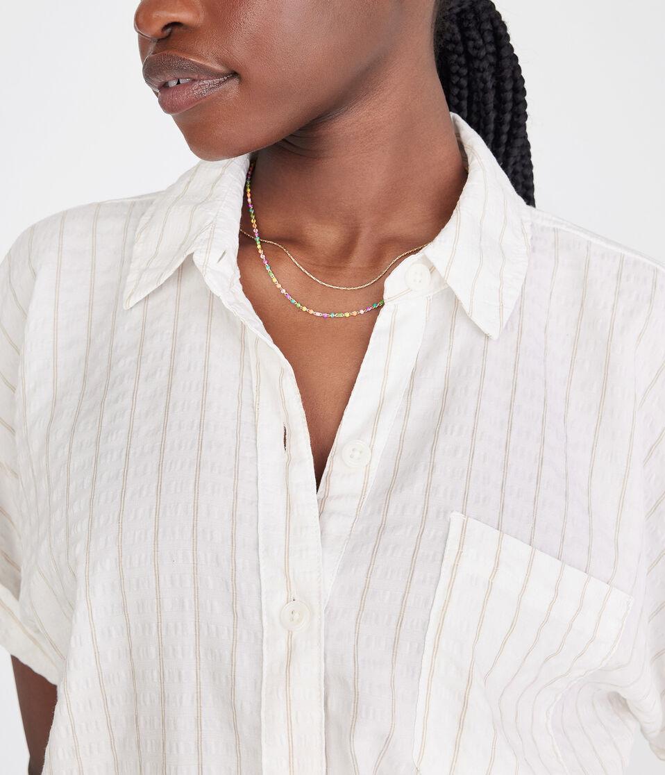 Aéropostale Short Sleeve Thin Stripe Camp Shirt Cream