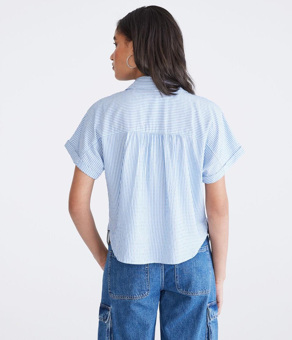 Aéropostale Short Sleeve Thin Stripe Camp Shirt Dreamy Blue