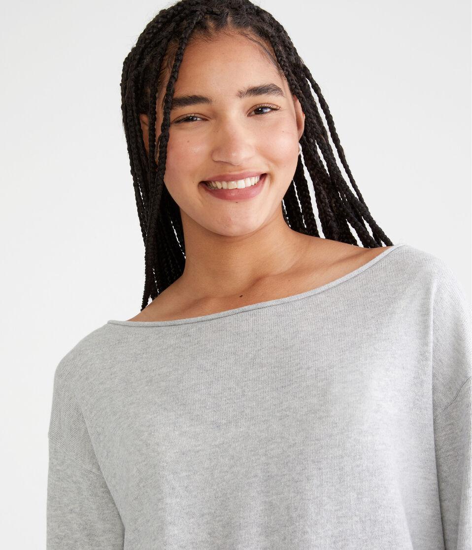 Aéropostale Slouchy Slash-Neck Sweater Light Heather Grey