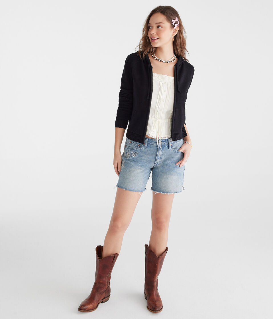 Aéropostale Solid Full-Zip Hooded Sweater Black Fox