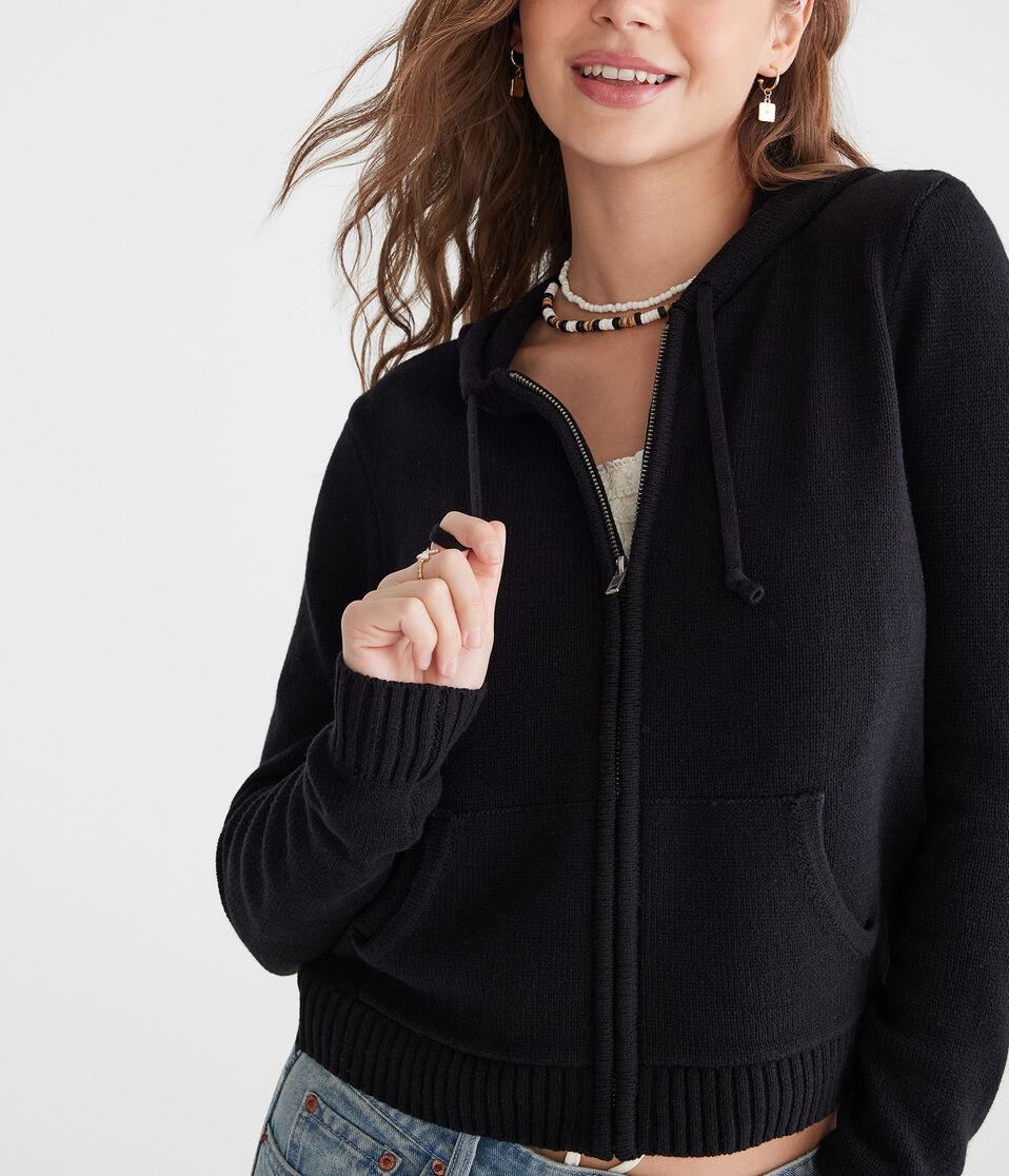 Aéropostale Solid Full-Zip Hooded Sweater Black Fox