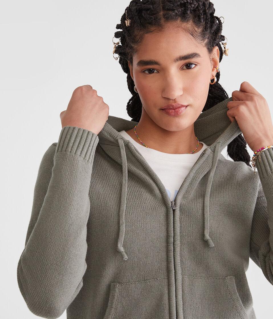 Aéropostale Solid Full-Zip Hooded Sweater Olive Cloud