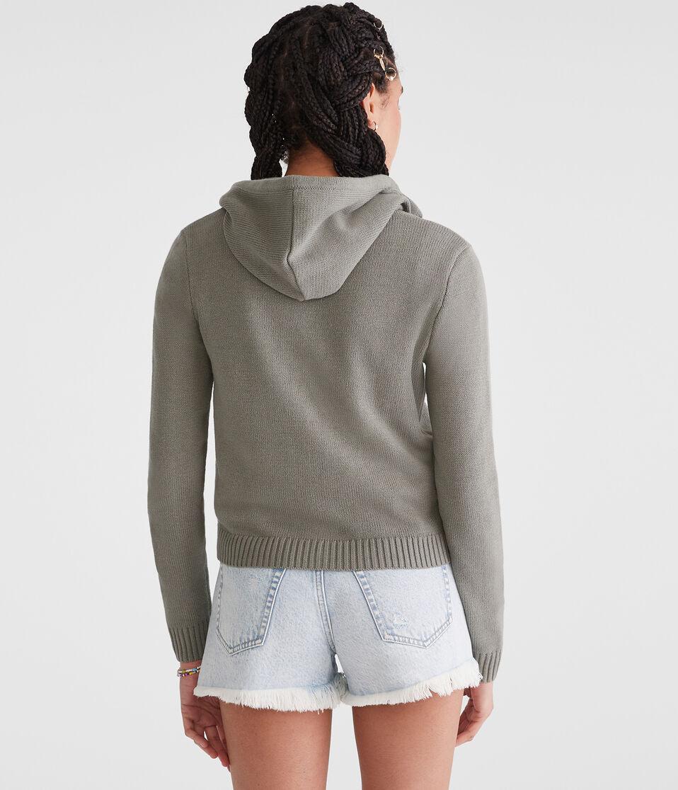 Aéropostale Solid Full-Zip Hooded Sweater Olive Cloud