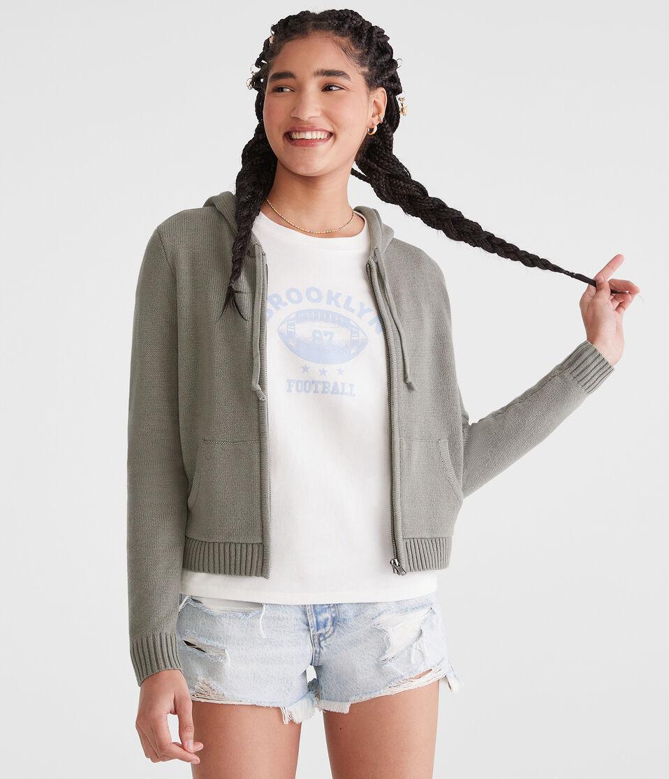 aéropostale Solid Full-Zip Hooded Sweater olive cloud