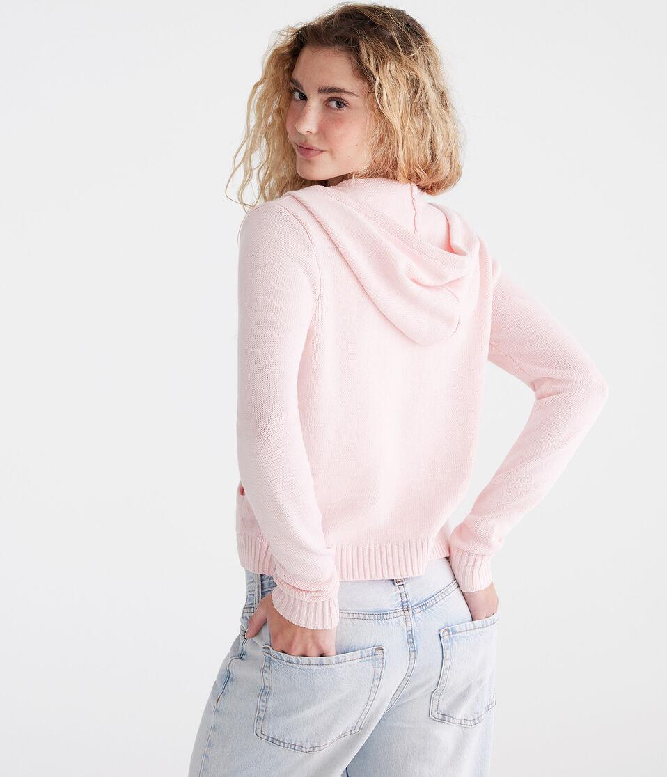 Aéropostale Solid Full-Zip Hooded Sweater Peach Whip