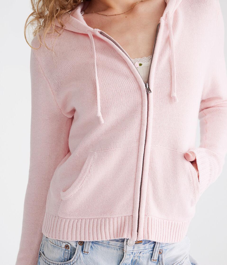 Aéropostale Solid Full-Zip Hooded Sweater Peach Whip