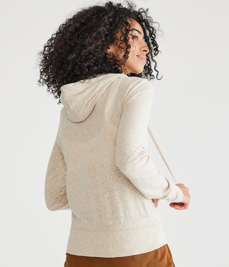 Aéropostale Solid Lightweight Full-Zip Hoodie Almond Cake