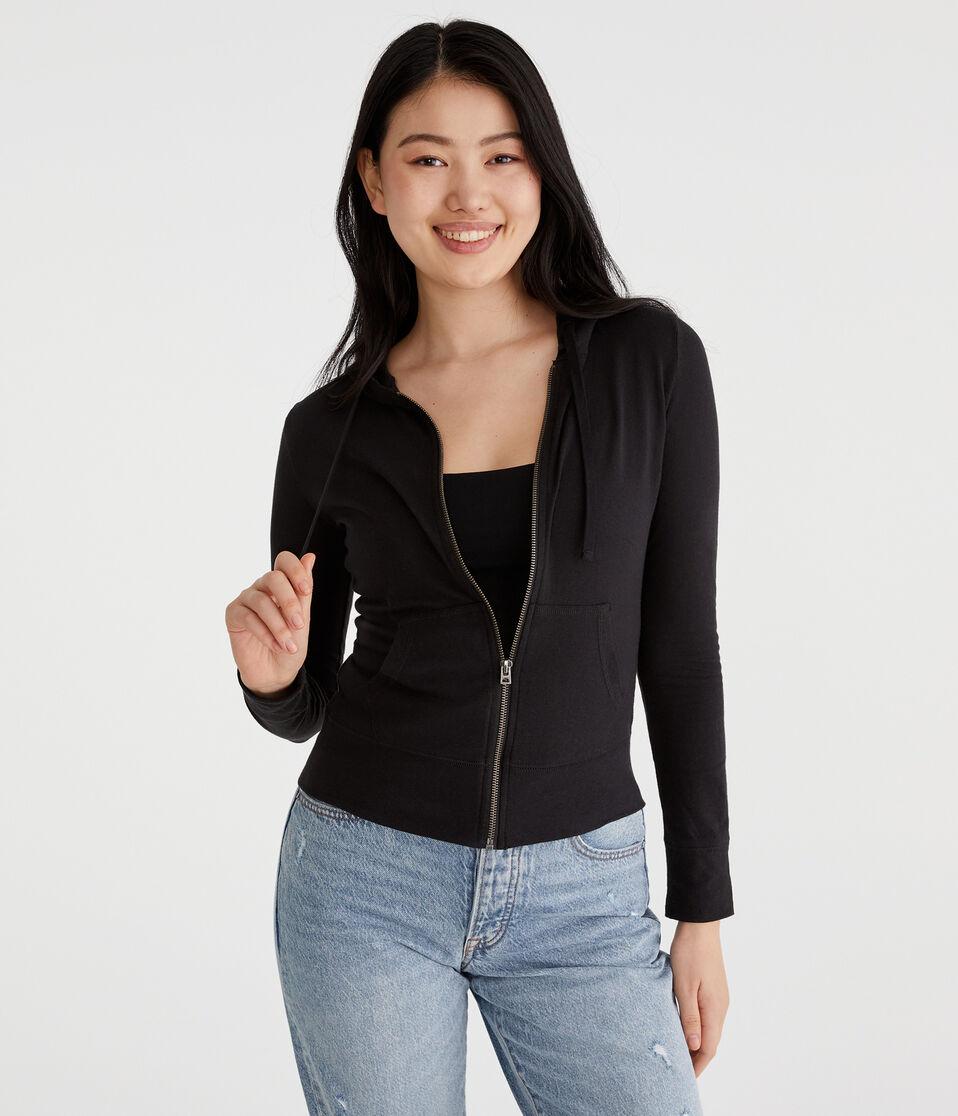 aéropostale Solid Lightweight Full-Zip Hoodie black fox