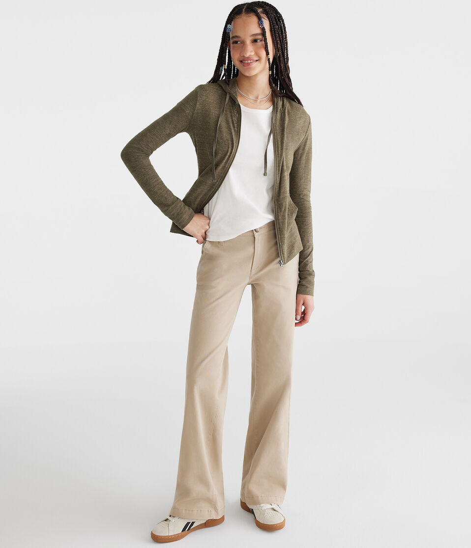 Aéropostale Solid Lightweight Full-Zip Hoodie Eucalyptus
