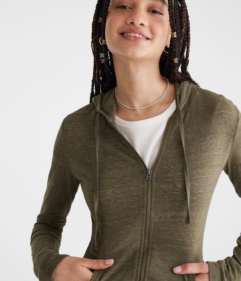 Aéropostale Solid Lightweight Full-Zip Hoodie Eucalyptus