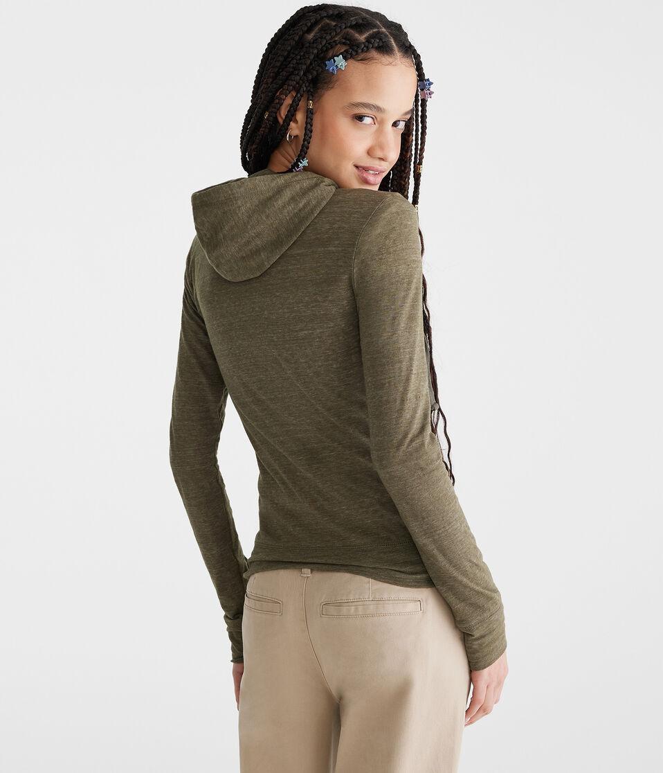 Aéropostale Solid Lightweight Full-Zip Hoodie Eucalyptus