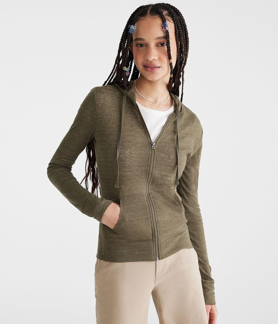 aéropostale Solid Lightweight Full-Zip Hoodie eucalyptus