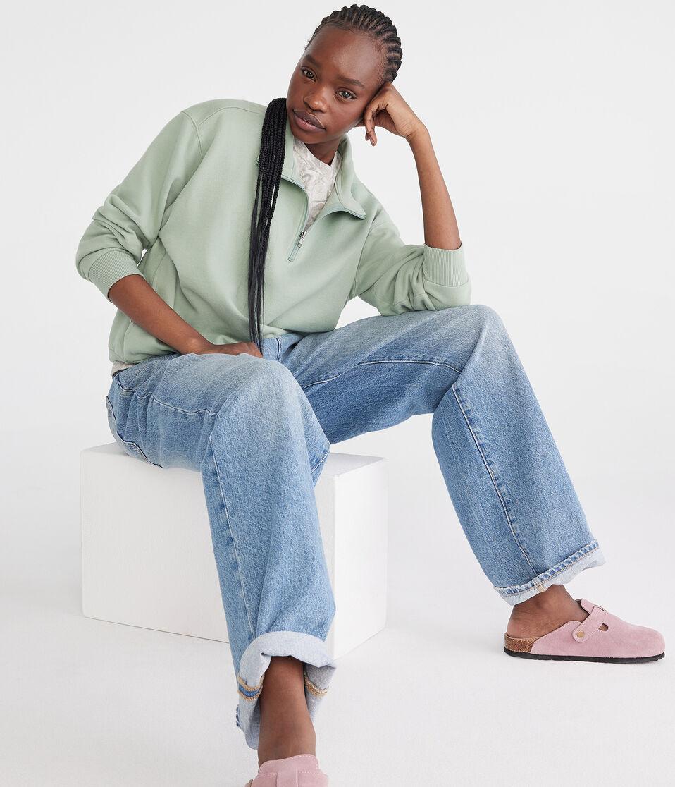 Aéropostale Solid Oversized Quarter-Zip Sweatshirt Green Bay