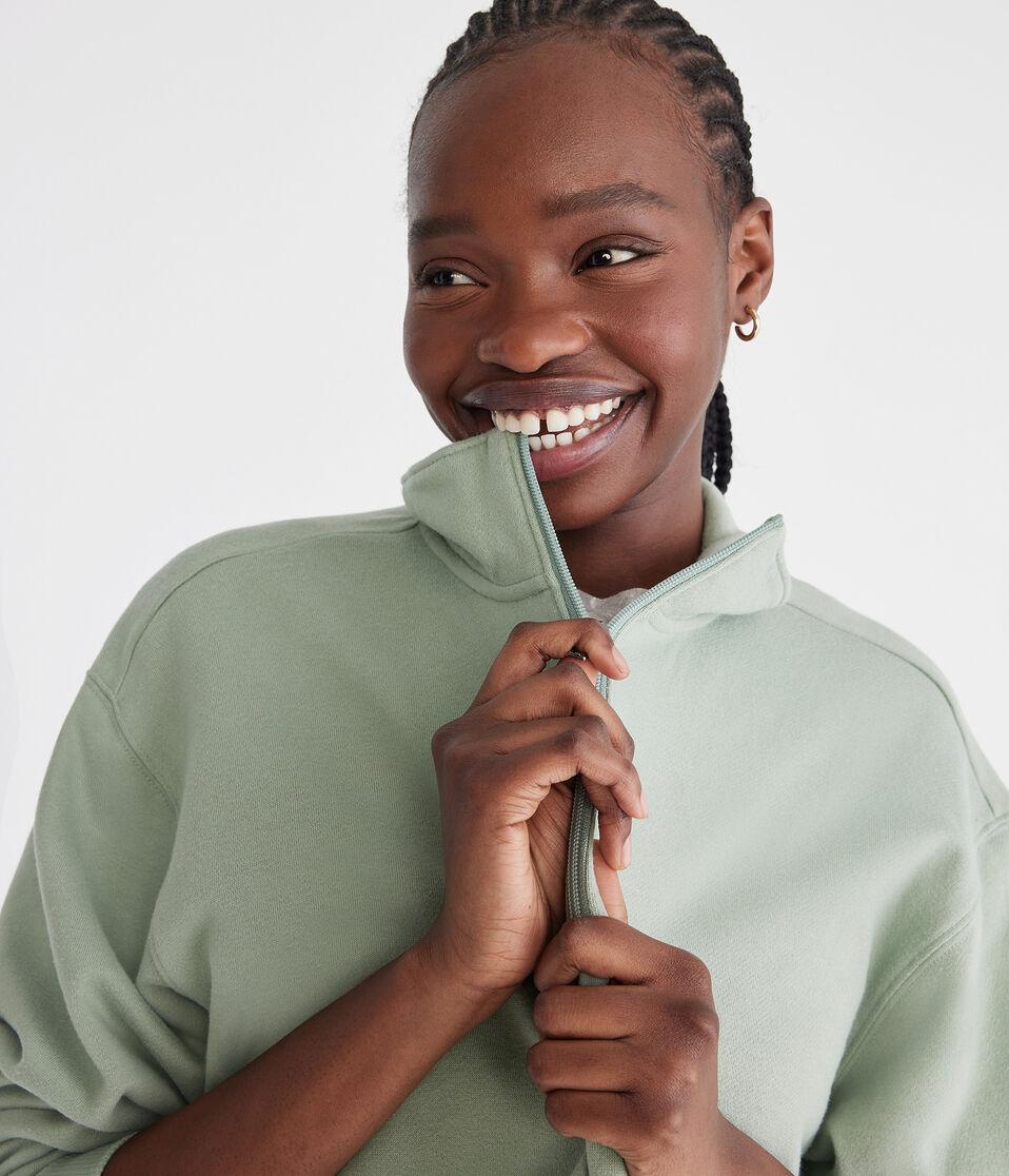 Aéropostale Solid Oversized Quarter-Zip Sweatshirt Green Bay