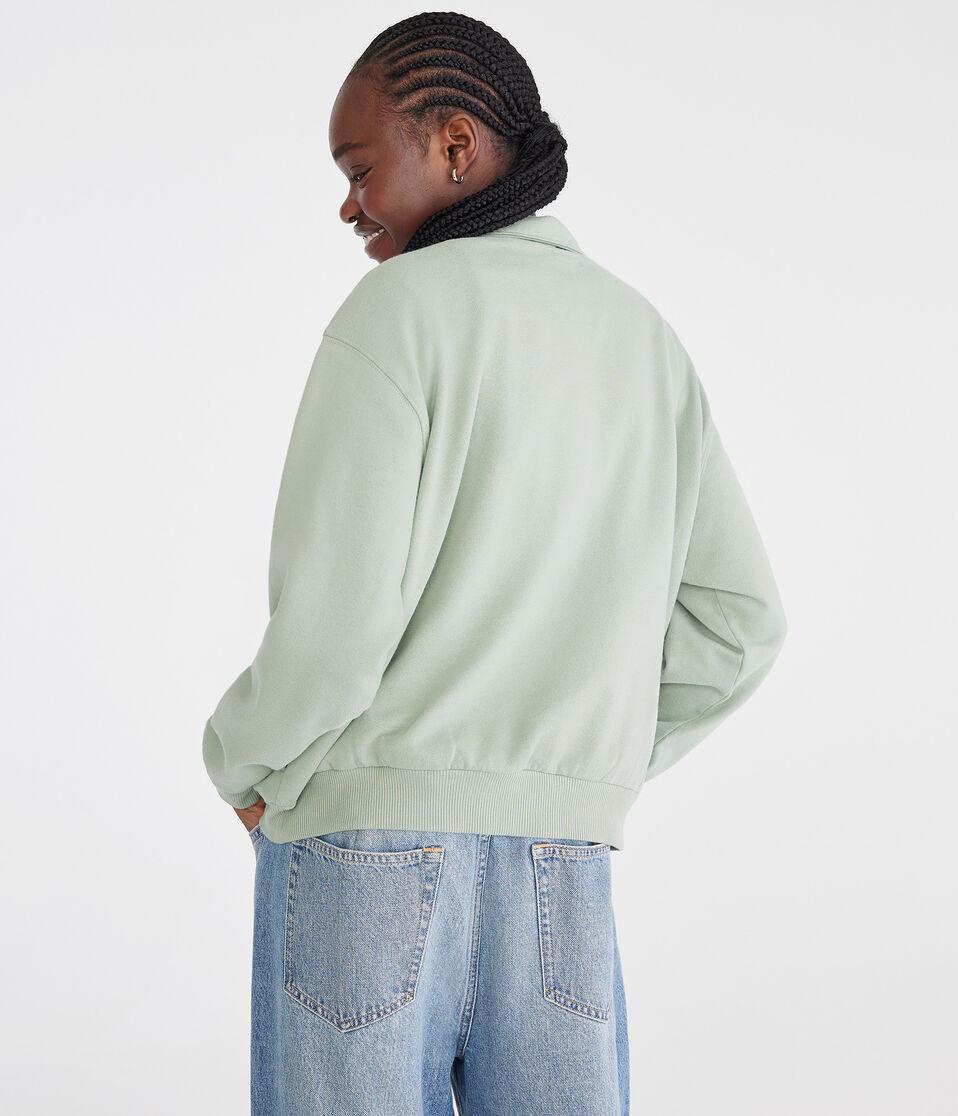 Aéropostale Solid Oversized Quarter-Zip Sweatshirt Green Bay
