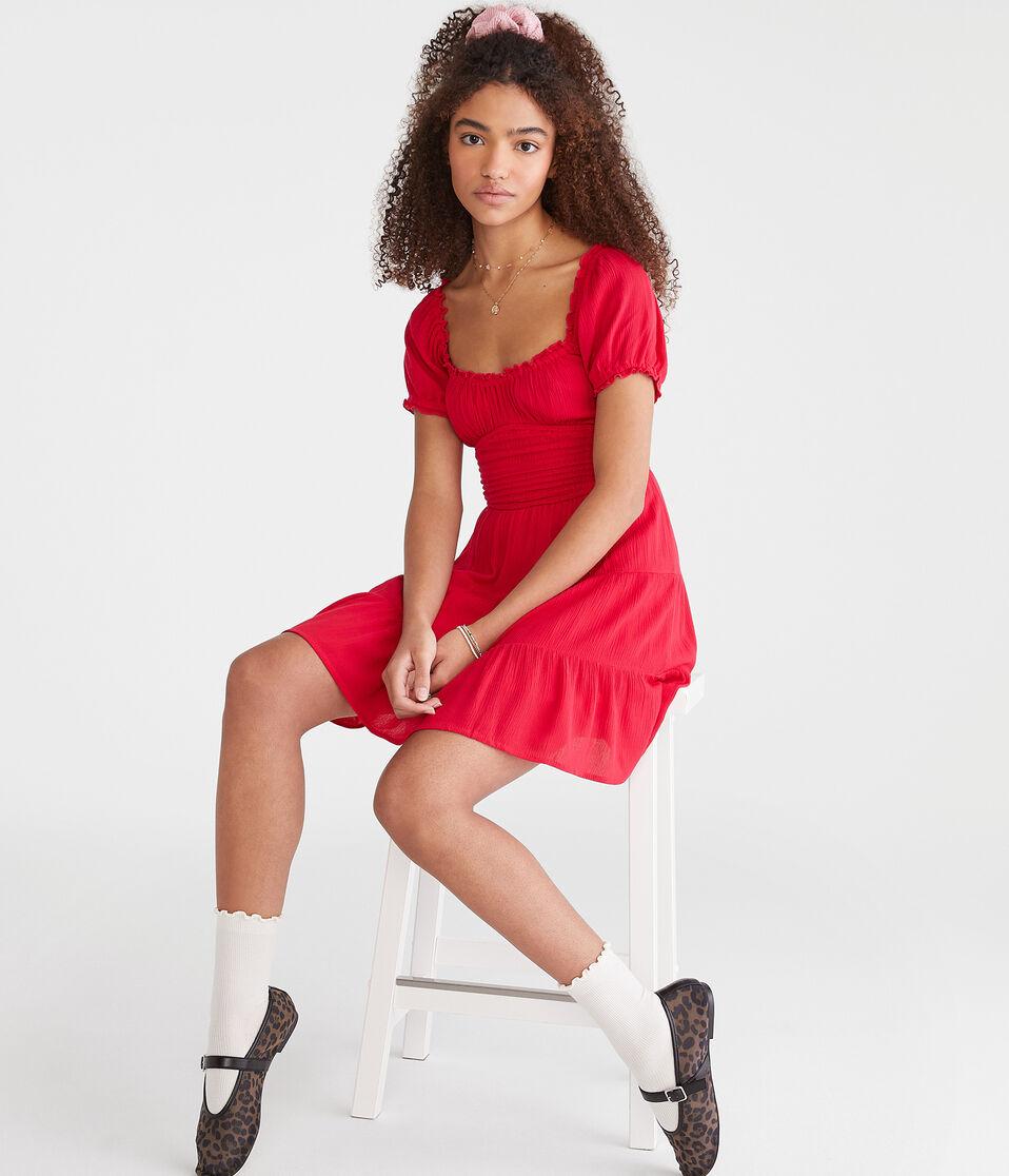 Aéropostale Solid Scoop-Neck Fit & Flare Dress Roselle Red