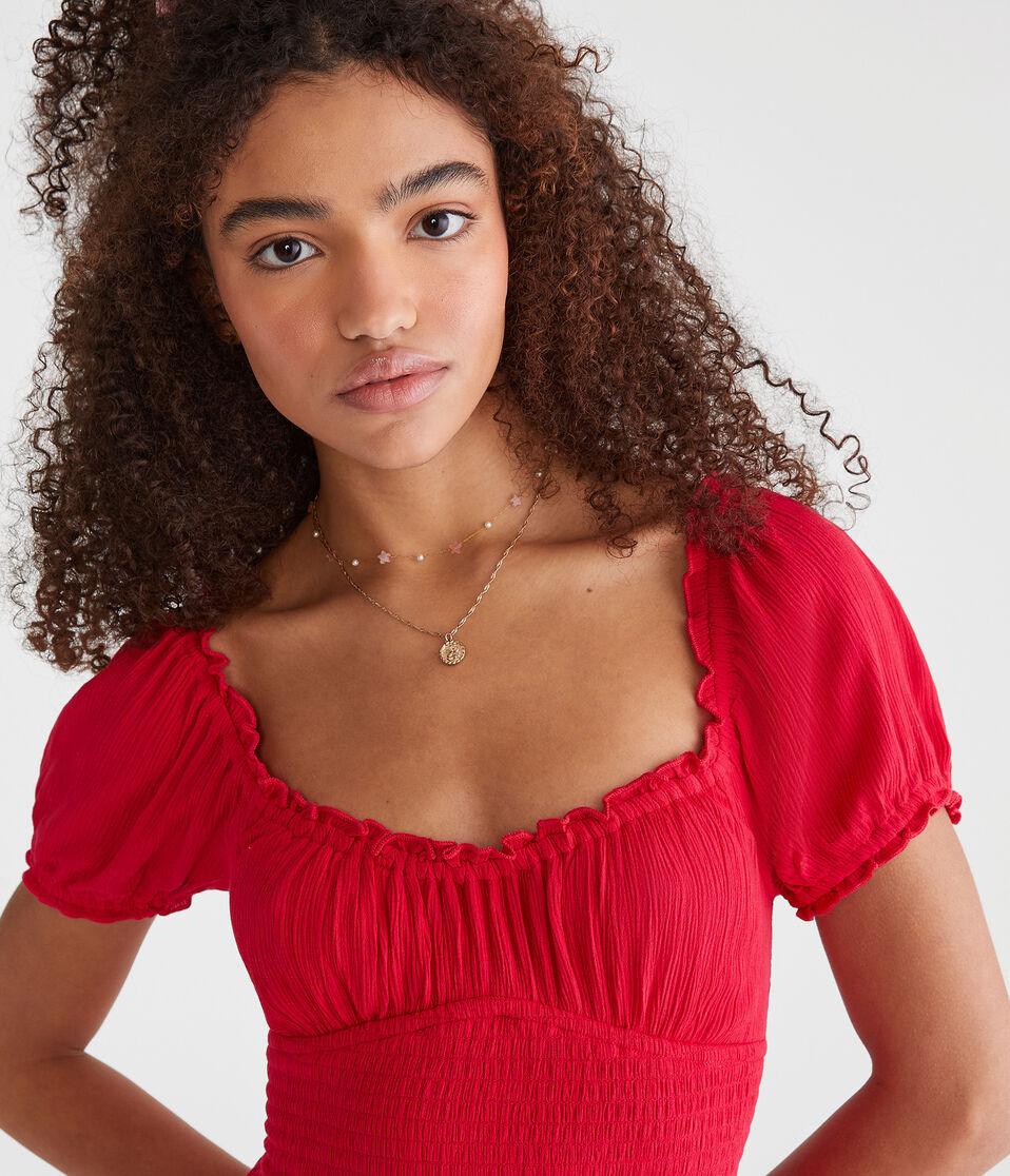 Aéropostale Solid Scoop-Neck Fit & Flare Dress Roselle Red