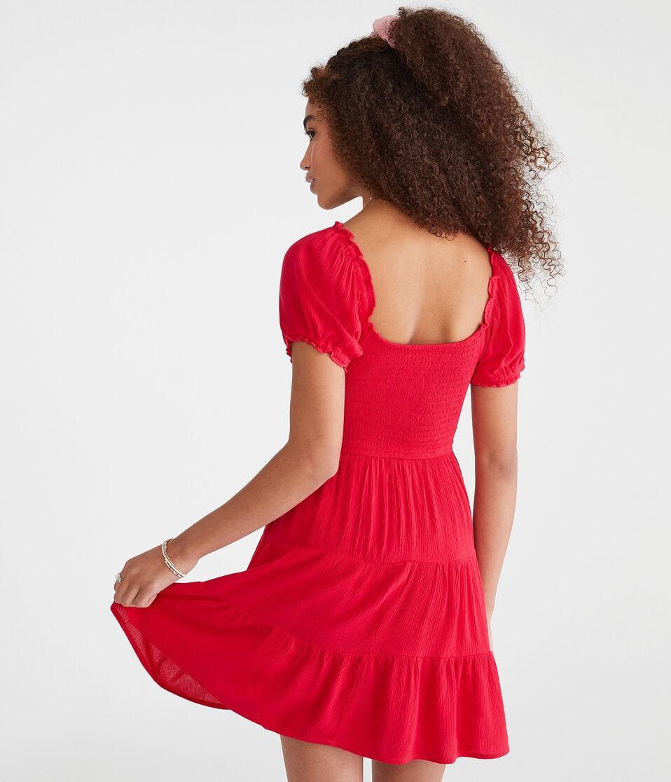 Aéropostale Solid Scoop-Neck Fit & Flare Dress Roselle Red