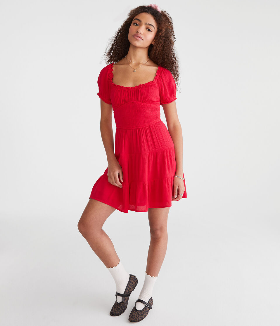 aéropostale Solid Scoop-Neck Fit & Flare Dress roselle red