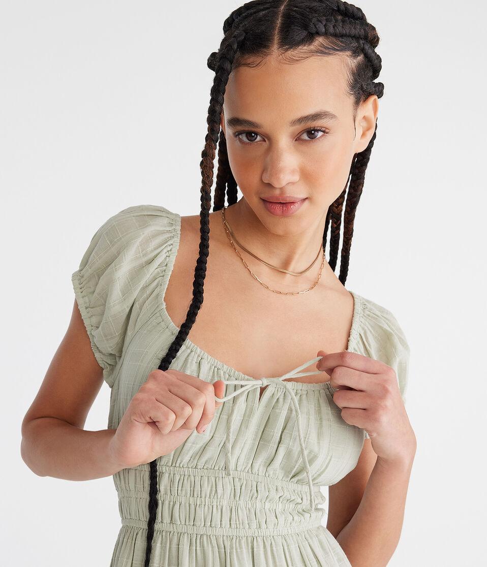 Aéropostale Solid Scoop-Neck Ruffled Fit & Flare Dress Organic Olive