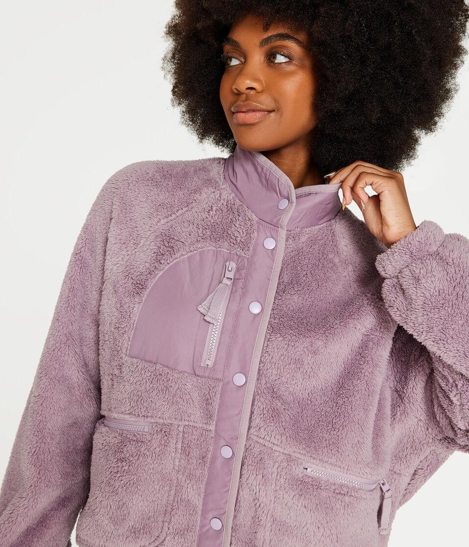 Aéropostale Solid Sherpa Snap Jacket Lavender Escape