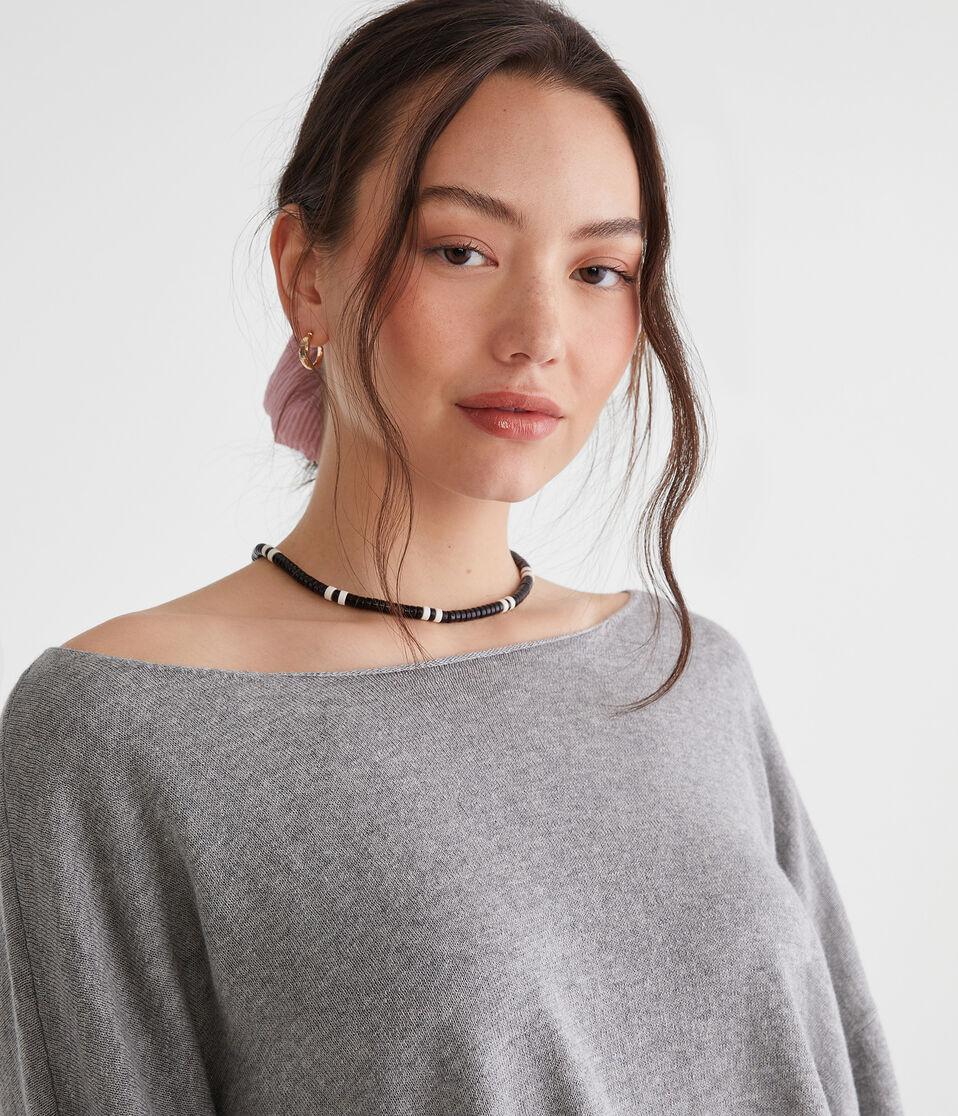 Aéropostale Solid Slash-Neck Sweater Light Heather Grey