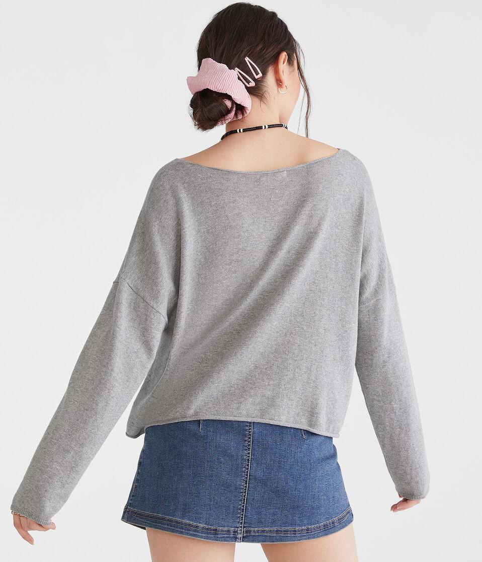 Aéropostale Solid Slash-Neck Sweater Light Heather Grey