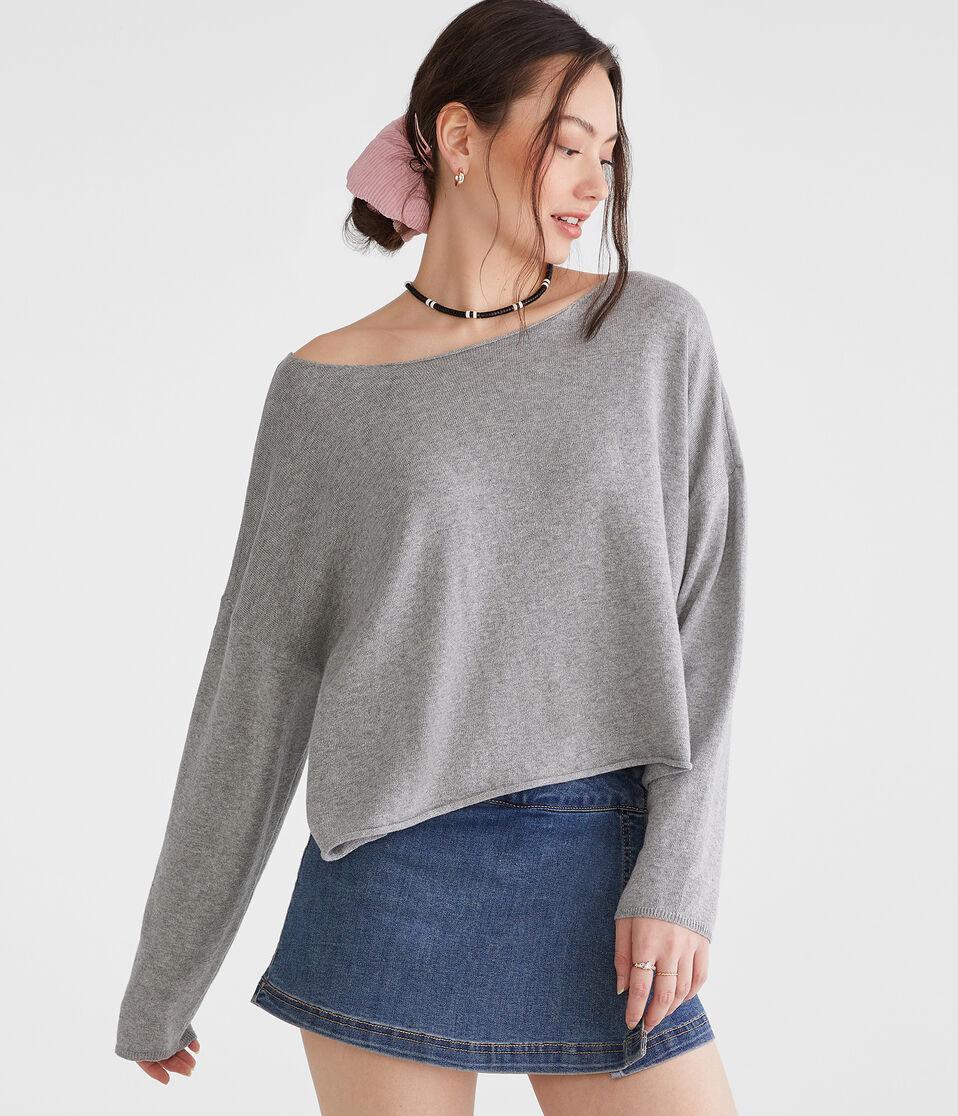 aéropostale Solid Slash-Neck Sweater light heather grey