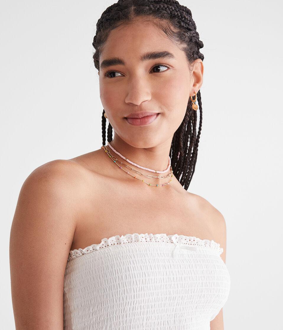 Aéropostale Solid Strapless Smocked Lace Drop-Waist Mini Dress Cream