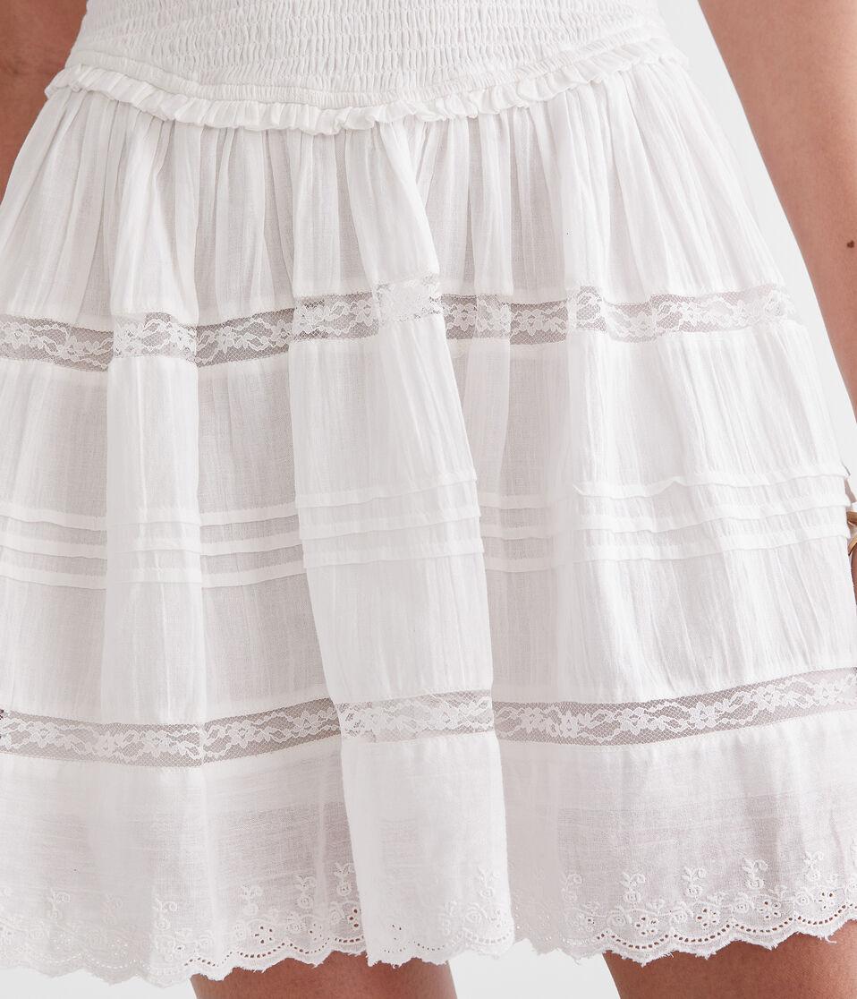 Aéropostale Solid Strapless Smocked Lace Drop-Waist Mini Dress Cream