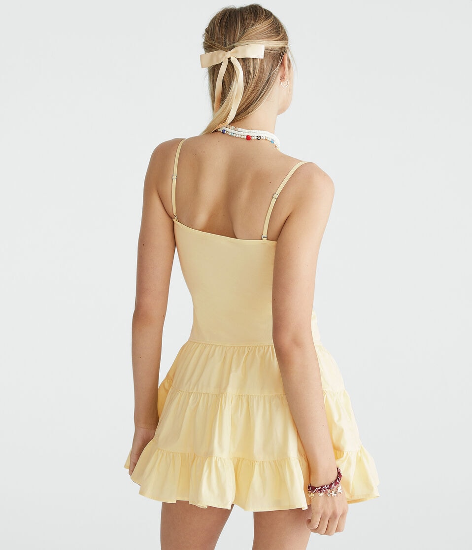 Aéropostale Solid Strapless Tiered Fit & Flare Dress Lemon Sorbet