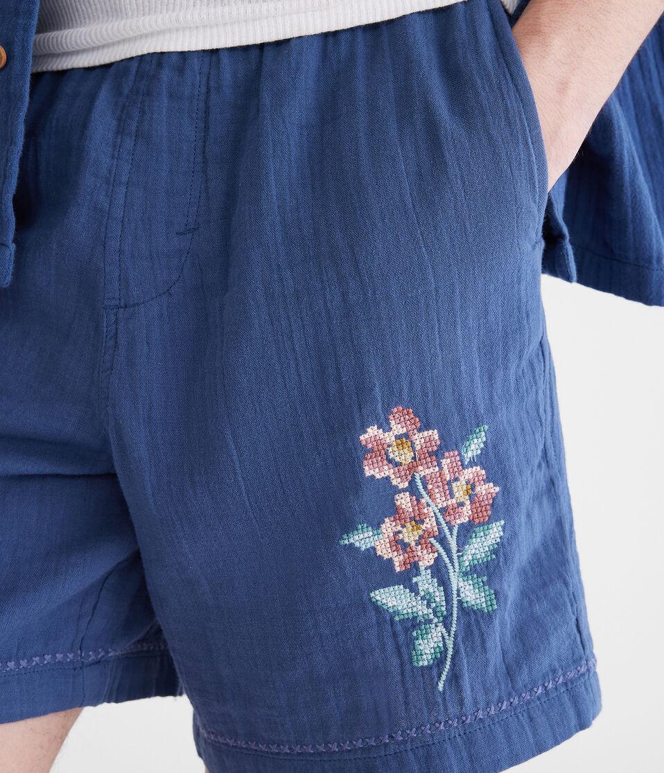 Aéropostale Stitched Floral Gauze All Day Jogger Shorts 7" Pine Grove