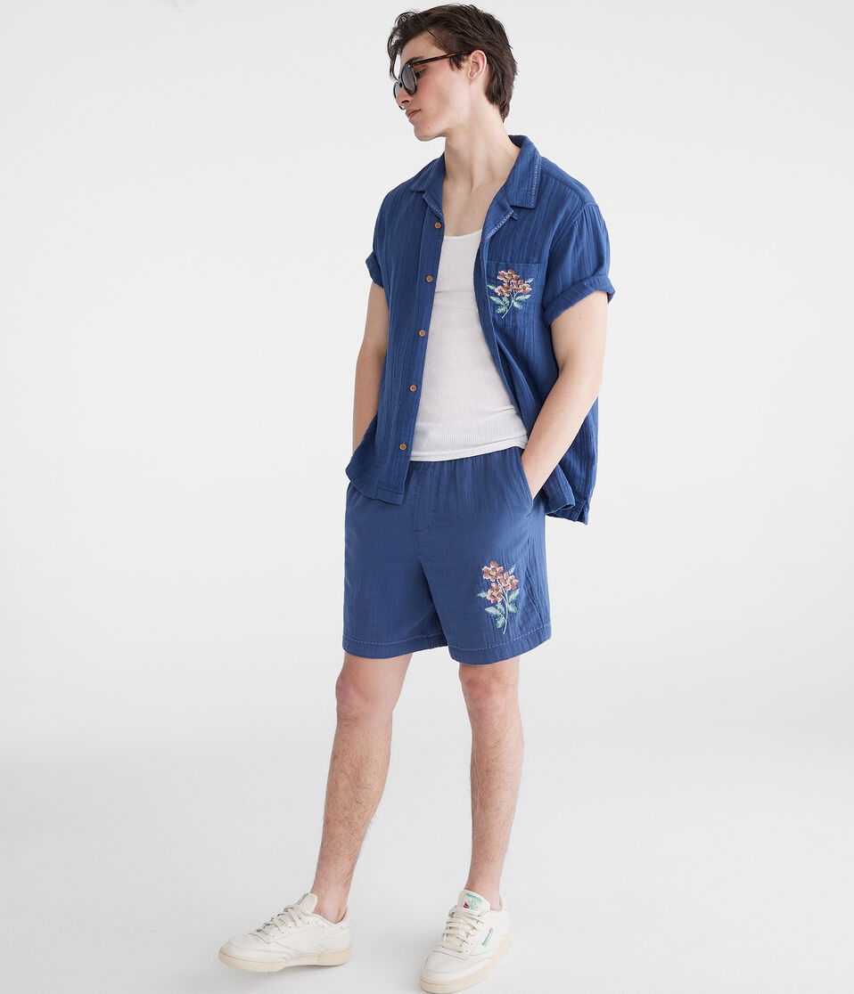 Aéropostale Stitched Floral Gauze All Day Jogger Shorts 7" Pine Grove