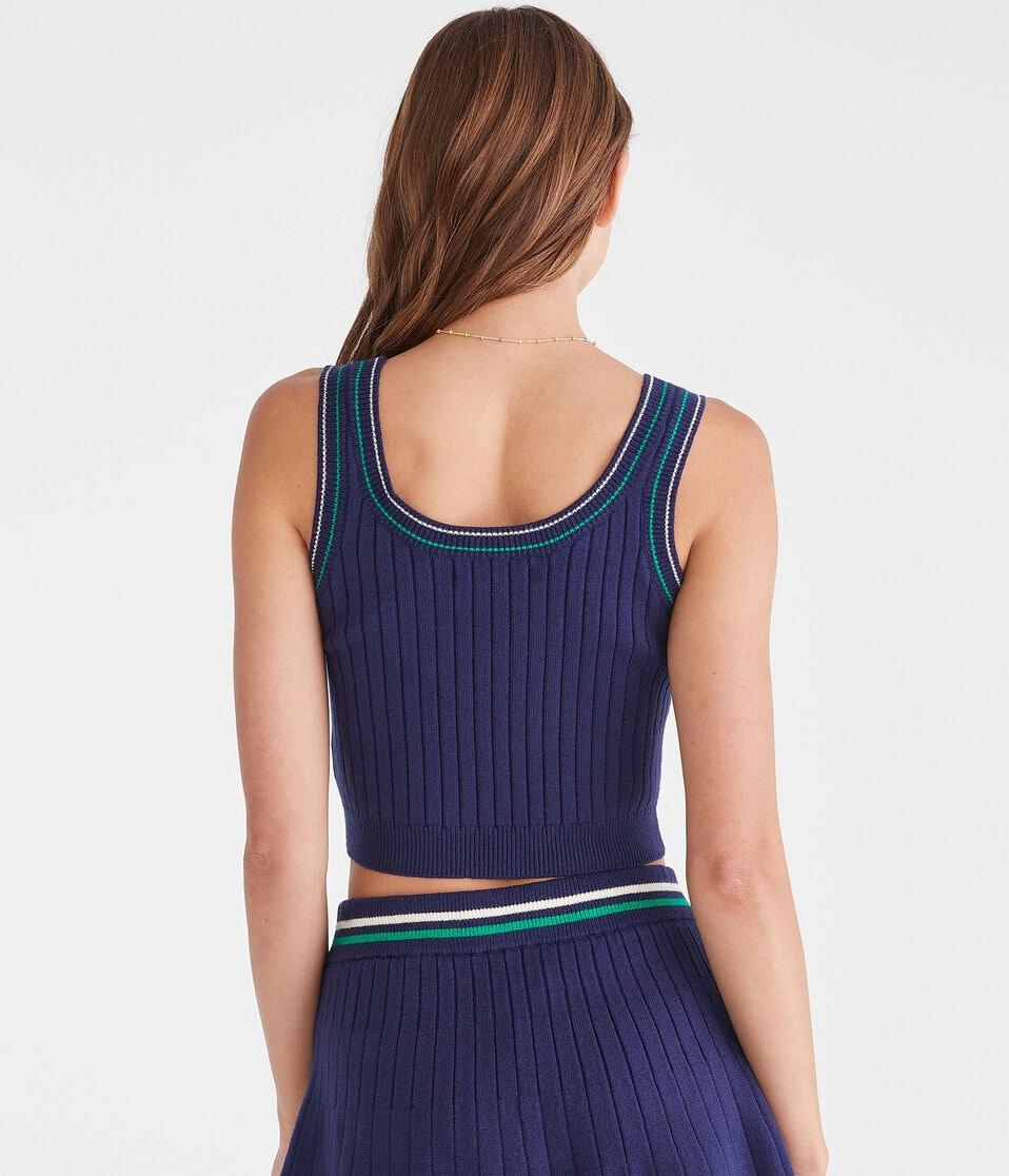 Aéropostale Striped Cropped Scoop-Neck Sweater Tank Naval Blue