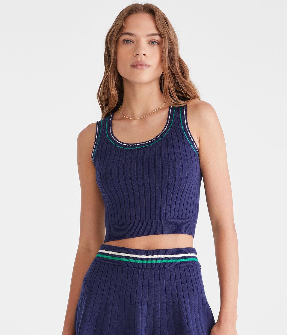 aéropostale Striped Cropped Scoop-Neck Sweater Tank naval blue