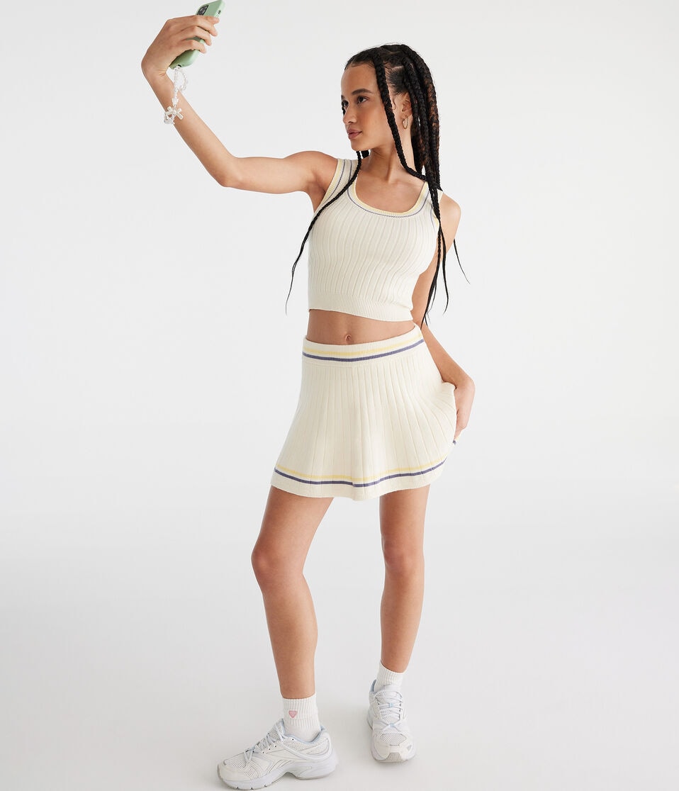 Aéropostale Striped Cropped Scoop-Neck Sweater Tank Nude