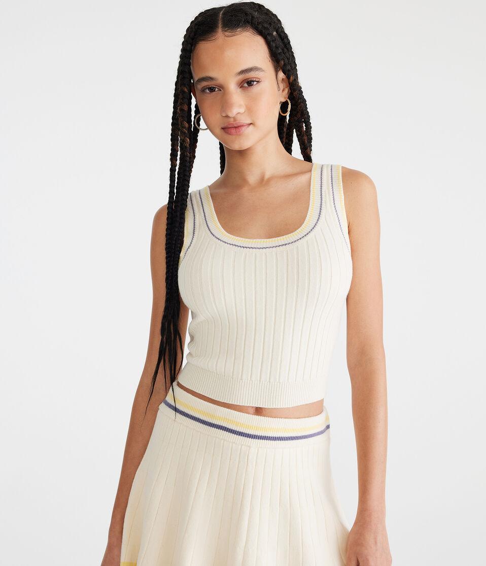 aéropostale Striped Cropped Scoop-Neck Sweater Tank nude