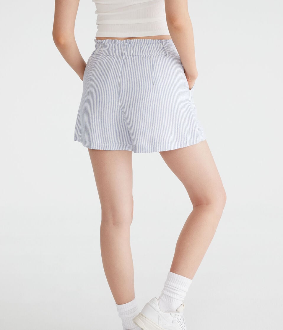 Aéropostale Striped High-Rise Linen Shorts Colony Blue