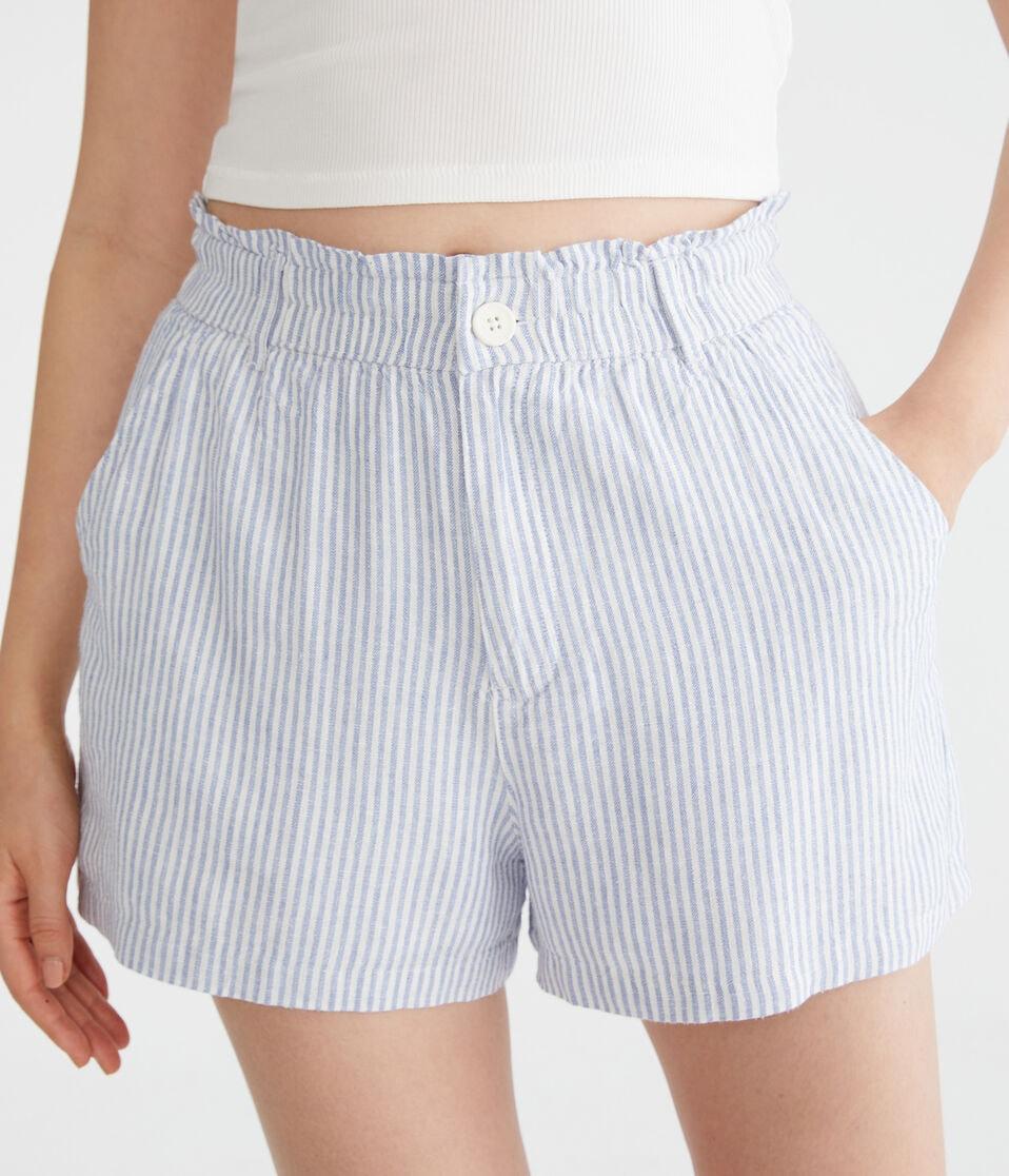 aéropostale Striped High-Rise Linen Shorts colony blue