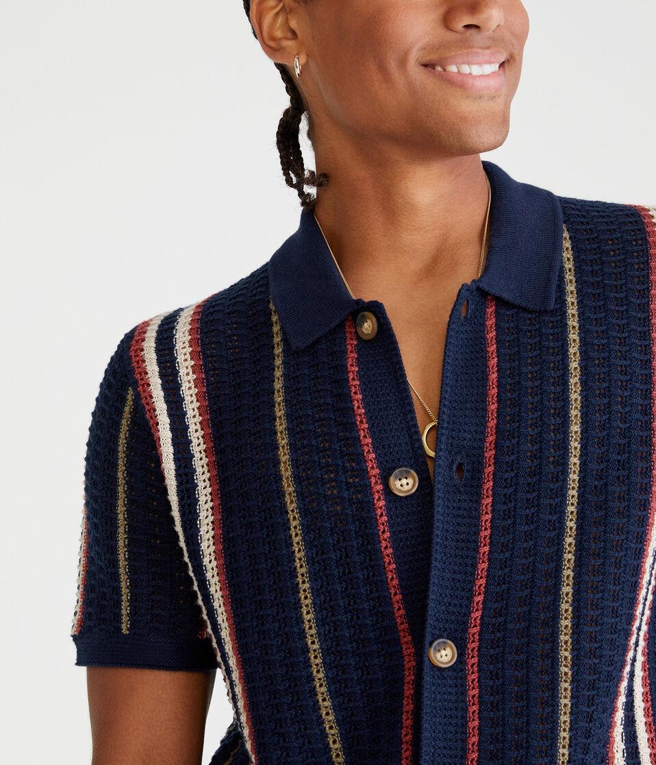 Aéropostale Striped Open-Knit Sweater Shirt Hazy Indigo