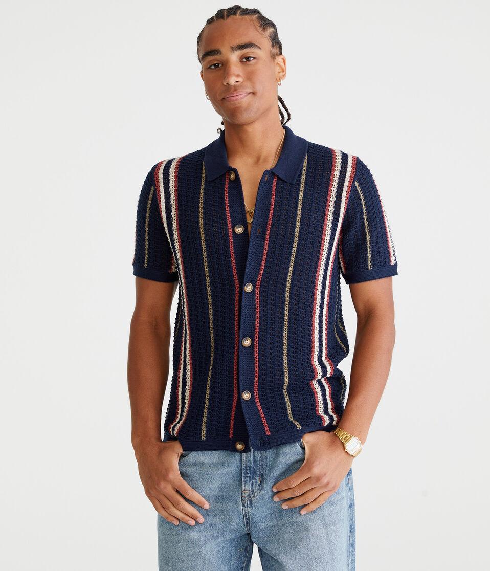 aéropostale Striped Open-Knit Sweater Shirt hazy indigo