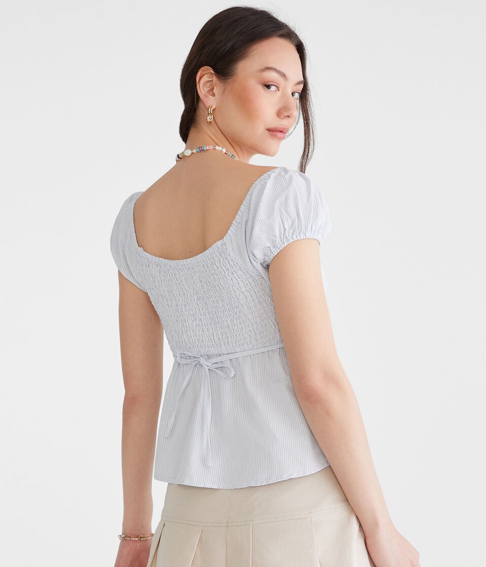 Aéropostale Striped V-Neck Babydoll Top Atlantic Deep