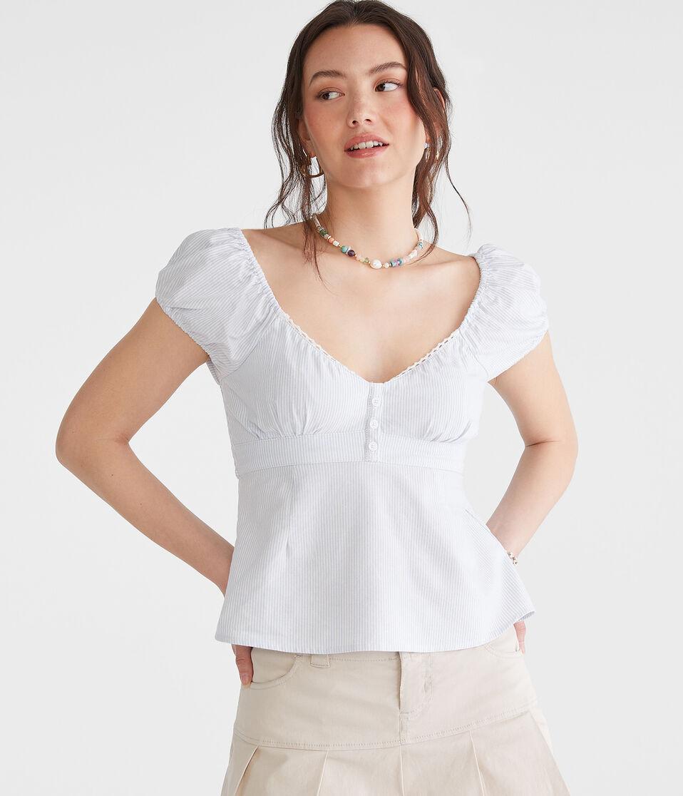 aéropostale Striped V-Neck Babydoll Top atlantic deep