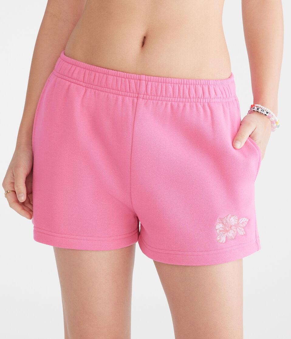 aéropostale Sunrise Hibiscus High-Rise Fleece Shorts pink