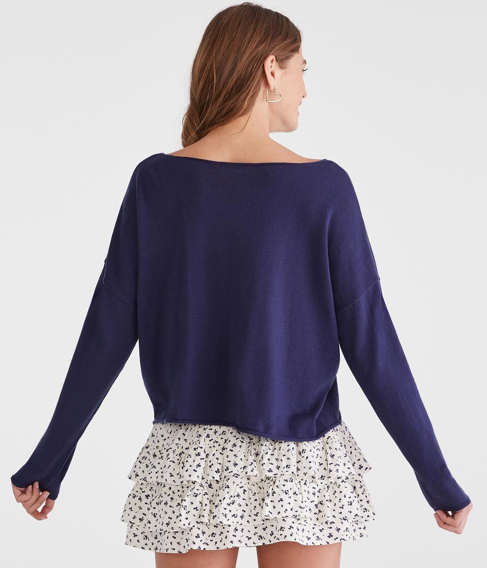 Aéropostale Teddy Bear Slash-Neck Sweater Naval Blue