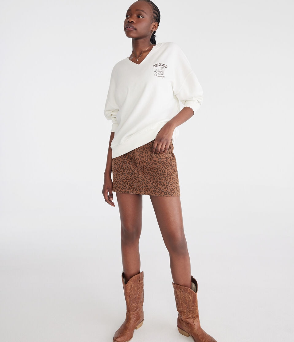 Aéropostale Texas Cowgirl Oversized Notch-Neck Sweatshirt Cream